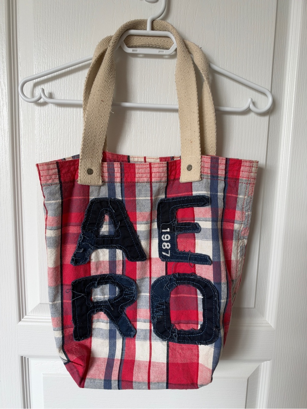 Aeropostale Vintage Distressed Plaid Canvas Tote Bag